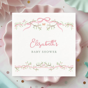 Watercolor Pink Spring Garden Baby Shower Napkins