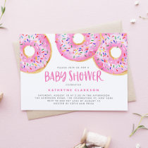 Watercolor Pink Sprinkle Donuts Baby Shower Invitation