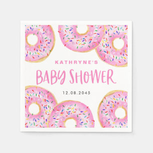 Watercolor Pink Sprinkle Donuts Baby Shower Napkins