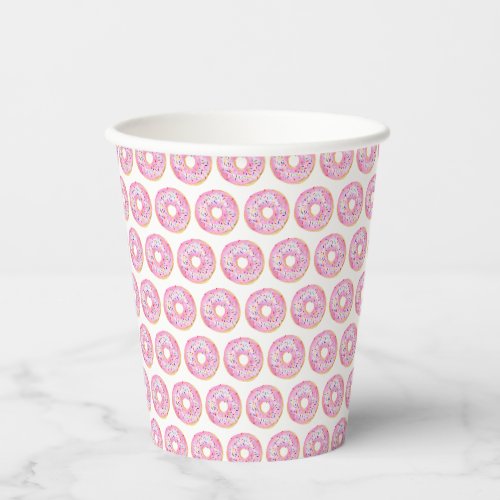 Watercolor Pink Sprinkle Donuts Pattern Birthday Paper Cups