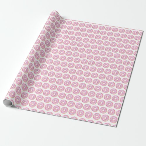 Watercolor Pink Sprinkle Donuts Pattern Wrapping Paper