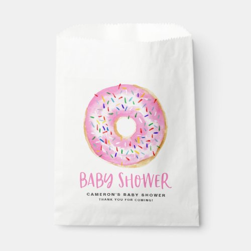 Watercolor Pink Sprinkle Glazed Donut Baby Shower Favor Bag