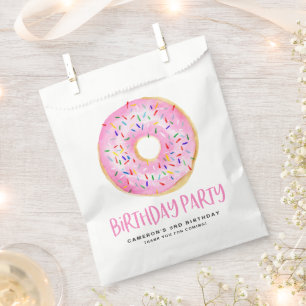 Watercolor Pink Sprinkle Glazed Donut Birthday Favor Bag
