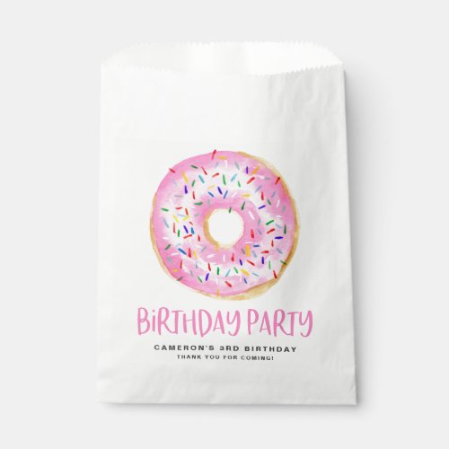 Watercolor Pink Sprinkle Glazed Donut Birthday Favor Bag