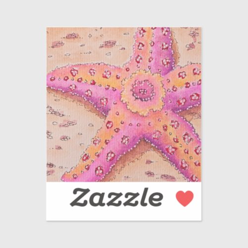 Watercolor pink starfish on the beach closeup sticker