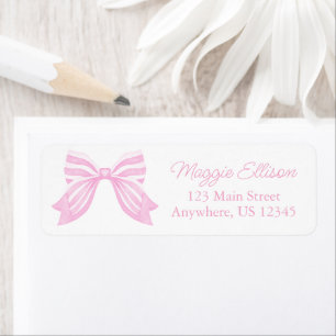 Watercolor Pink Striped Bow Return Address Label