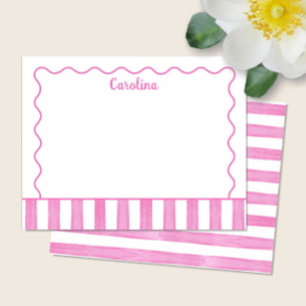 Watercolor Pink Stripes Cute Wavy Note Card