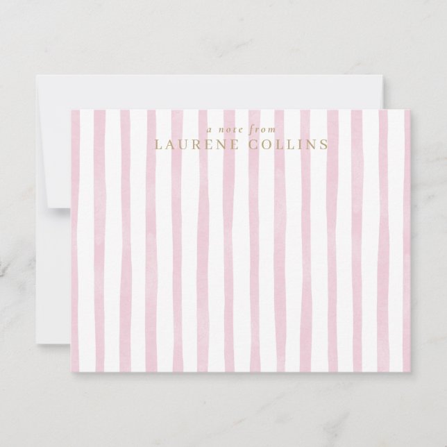 Watercolor Pink Stripes Elegant Note Card (Front)