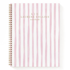 Watercolor Pink Stripes Modern Notebook