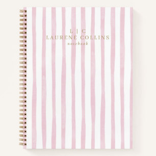 Watercolor Pink Stripes Modern Notebook