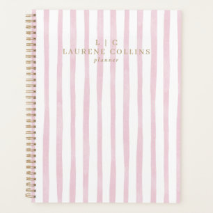 Watercolor Pink Stripes Modern Planner