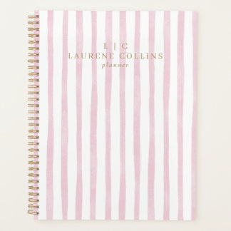 Watercolor Pink Stripes Modern Planner