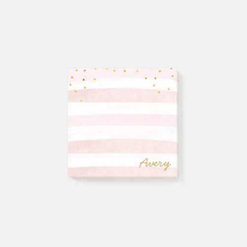 Watercolor Pink Stripes Name Glitter Post_it Notes