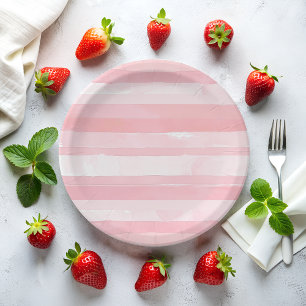 Watercolor Pink Stripes Paper Plates