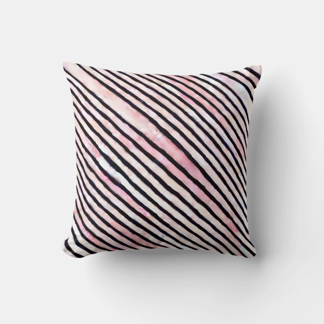 Watercolor Pink Stripes Throw Pillow (Front)