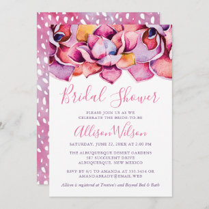 Watercolor Pink Succulents Bridal Shower Invitation