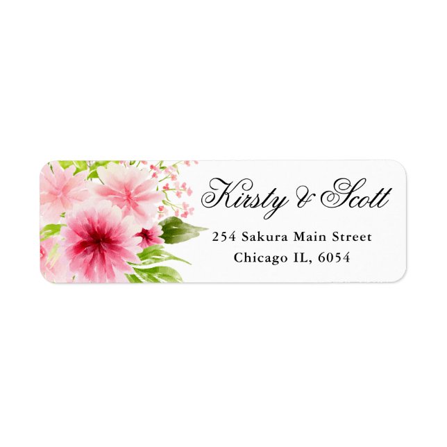 Watercolor Pink Summer Flowers address Label (Front)