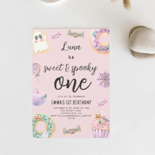 Watercolor Pink Sweet and Spooky Birthday Invitation
