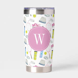 Watercolor Pink Tennis Pattern Monogram Insulated Tumbler