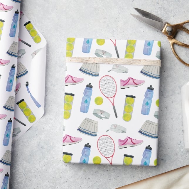 Watercolor Pink Tennis Pattern Wrapping Paper (Creator Uploaded)