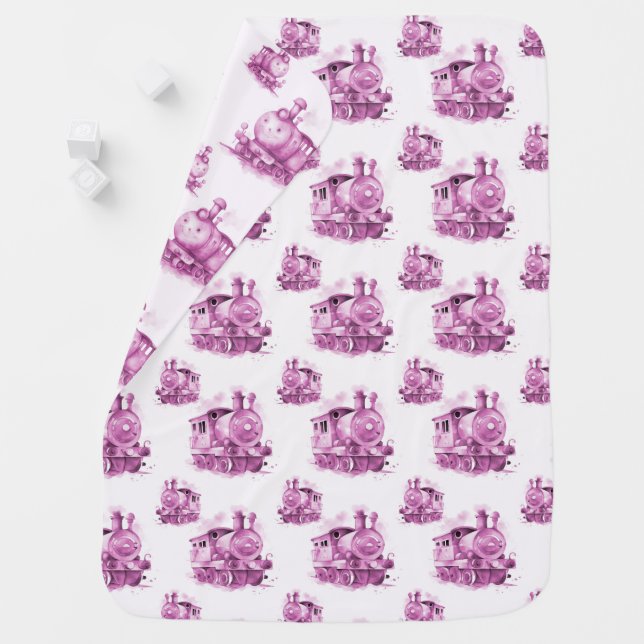 Watercolor Pink Train Baby Blanket (In Situ)