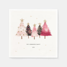 Watercolor Pink Trees Christmas Holiday