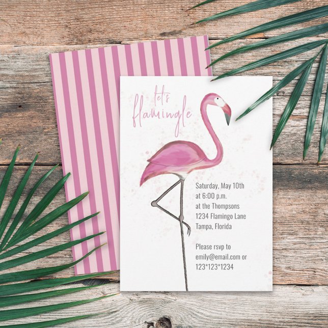 Watercolor Pink Tropical Beach Flamingo Invitation (Creator Uploaded)