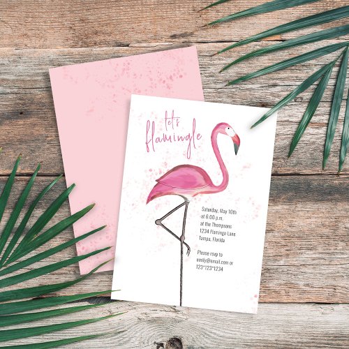 Watercolor Pink Tropical Beach Flamingo Invitation