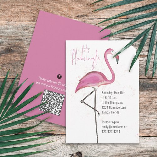 Watercolor Pink Tropical Lets Flamingle Invitation