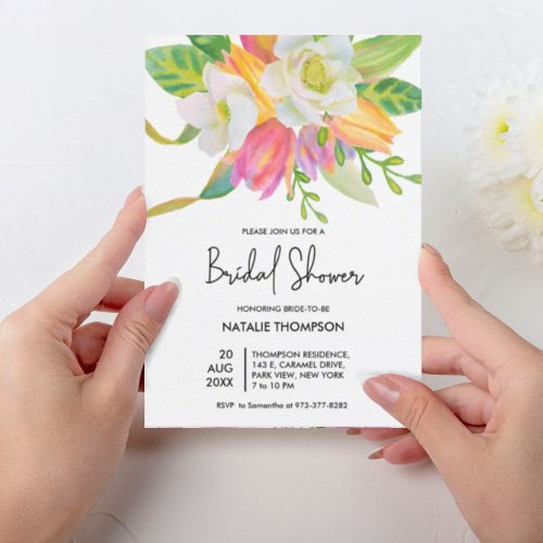 Watercolor Pink Tulip Bridal Shower Invitation