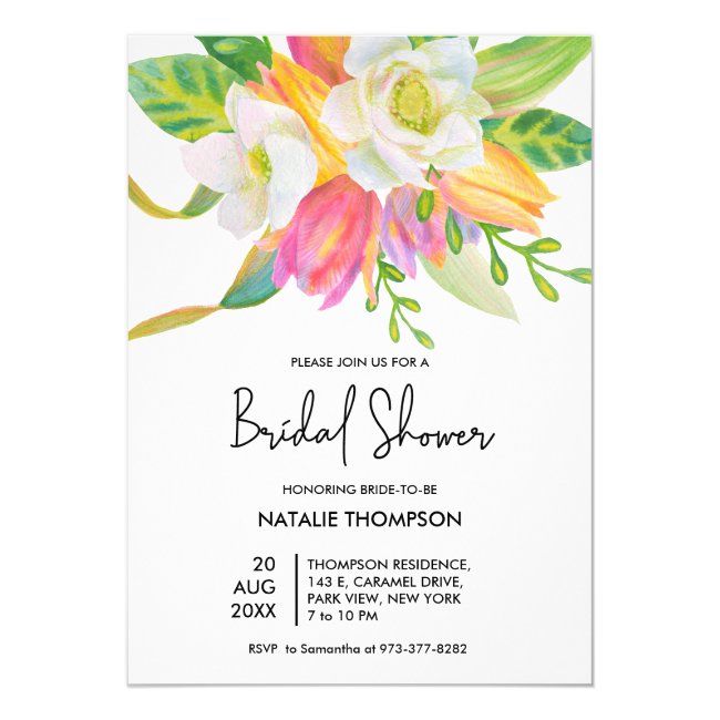 Watercolor Pink Tulip Bridal Shower Invitation
