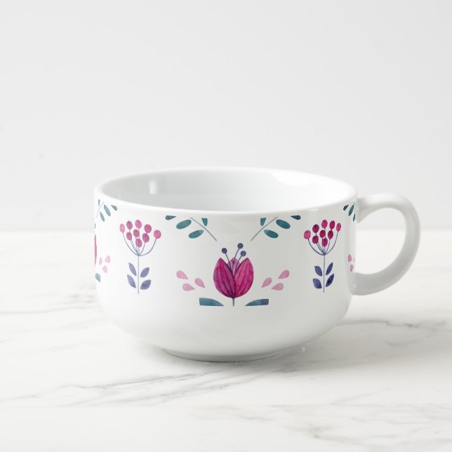 Watercolor Pink Tulip chic design Soup Mug (Left)