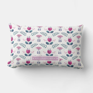 Watercolor Pink Tulip design Lumbar Pillow