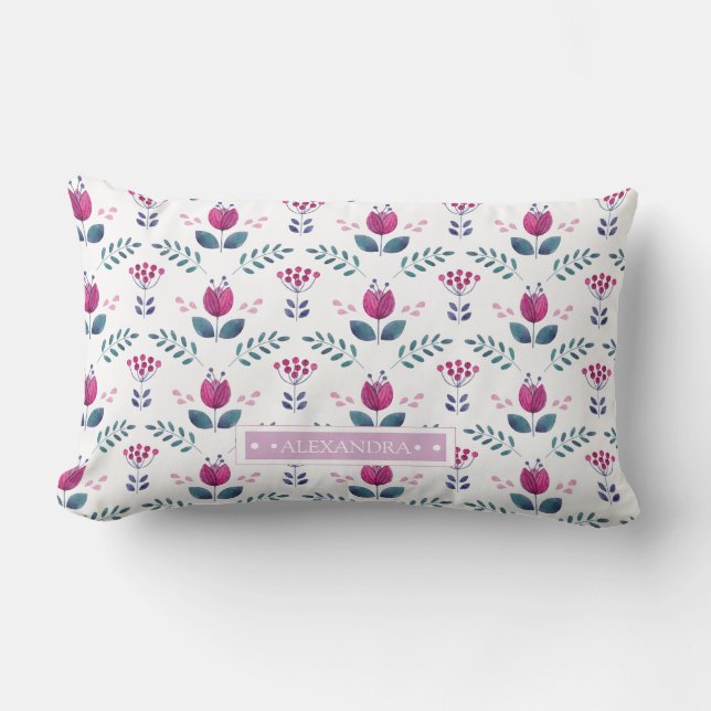 Watercolor Pink Tulip design Lumbar Pillow (Front)