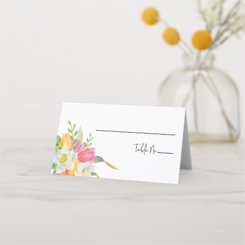 Watercolor Pink Tulip Wedding Monogram Place Card