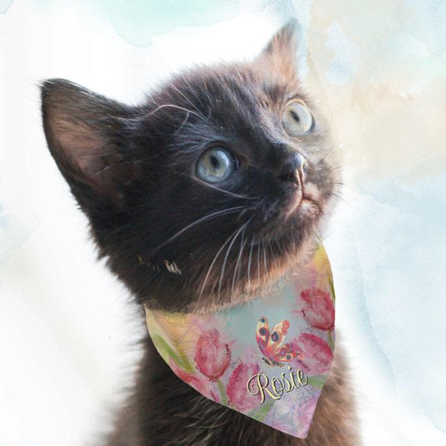  Watercolor  Pink Tulips Custom Pet Bandana Collar (Watercolor Pink Tulips Custom Pet Bandana Collar)