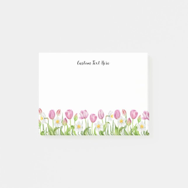 Watercolor Pink Tulips Custom Text  Notes (Front)