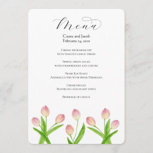 Watercolor Pink Tulips Menu for Weddings or Events