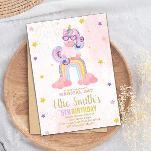Watercolor Pink Unicorn Birthday Invitation