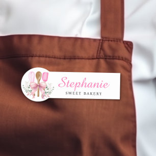 Watercolor Pink Utensils Sweet Bakery Name Tag