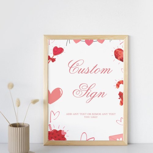 Watercolor pink valentine heart Custom party sign