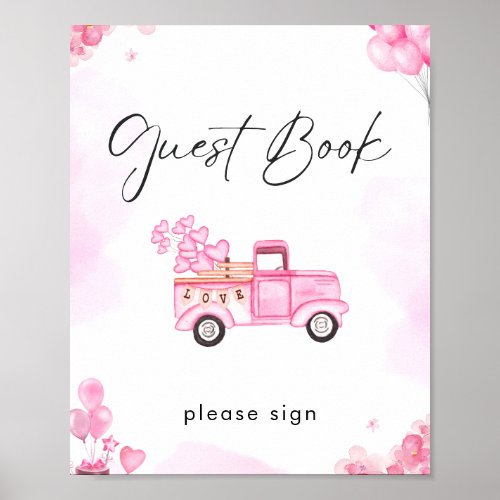 Watercolor Pink Valentines Baby Shower Guest Book