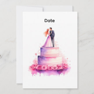 Watercolor Pink Wedding Cake Couple Invitation