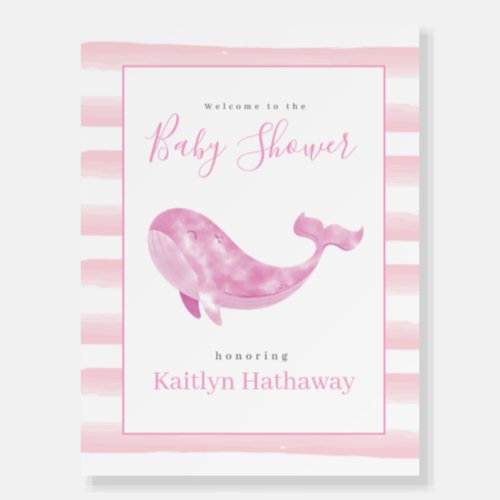 Watercolor Pink Whale Baby Shower Welcome Foam Board