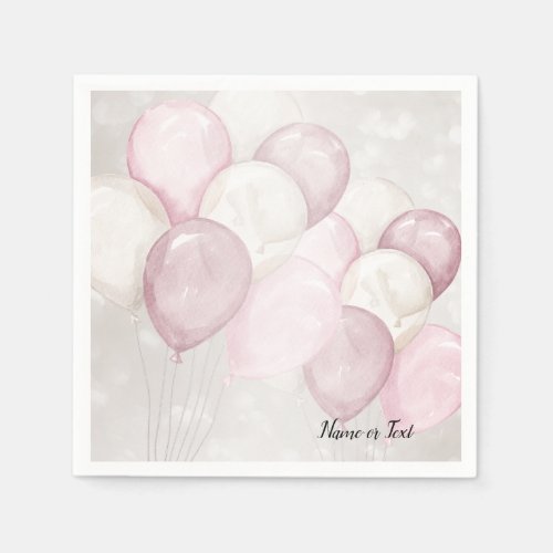 Watercolor Pink White Balloons Party Napkins