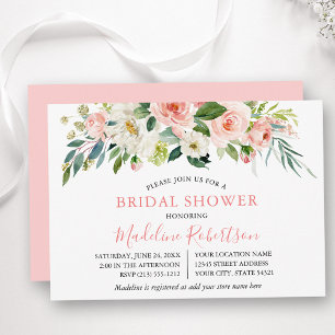 Watercolor Pink White Floral Bridal Shower Invitation
