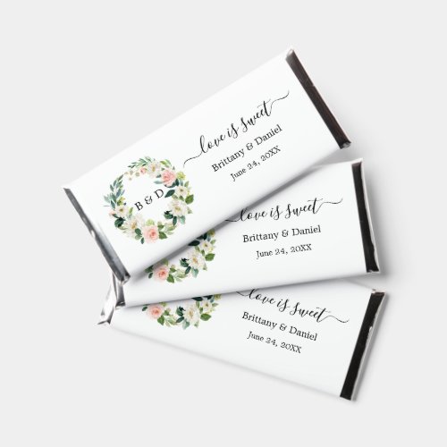 Watercolor Pink White Floral Love is Sweet Wedding Hershey Bar Favors