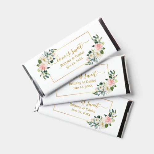 Watercolor Pink White Floral Love Is Sweet Wedding Hershey Bar Favors
