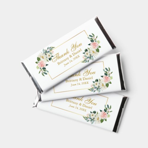 Watercolor Pink White Floral Thank You Wedding Hershey Bar Favors