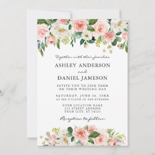 Watercolor Pink White Floral Wedding Elegant Invitation